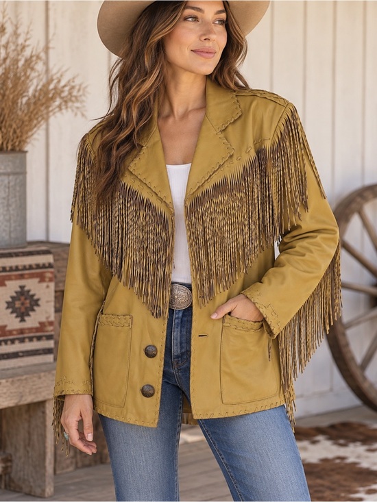Double D Ranch Jackets & Blazers - Vintage Double D Ranchwear Camel Fringe Long Western Boho